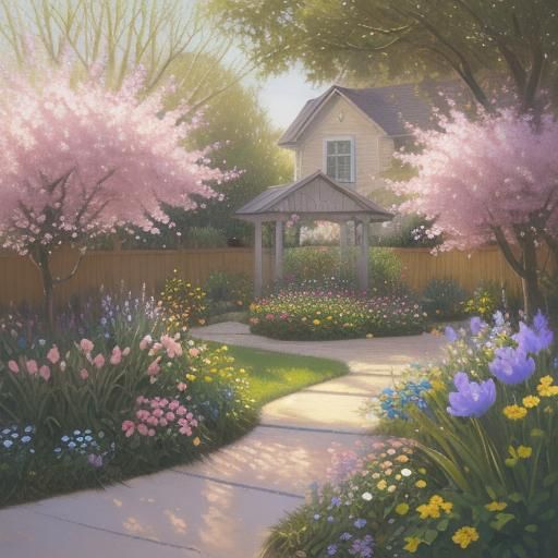 A backyard with pastel spring floral lantern
