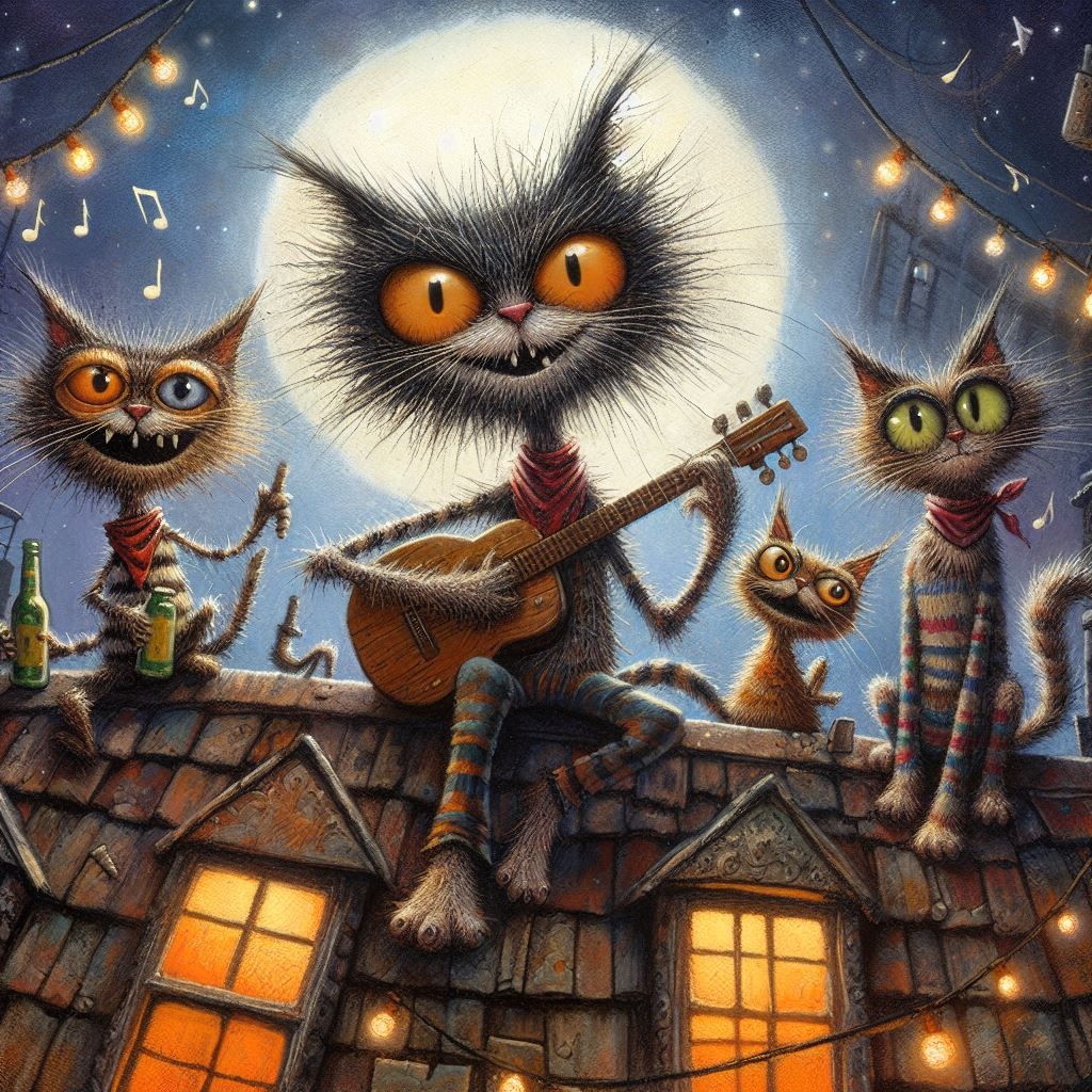 Street cats having a party on the rooftops!