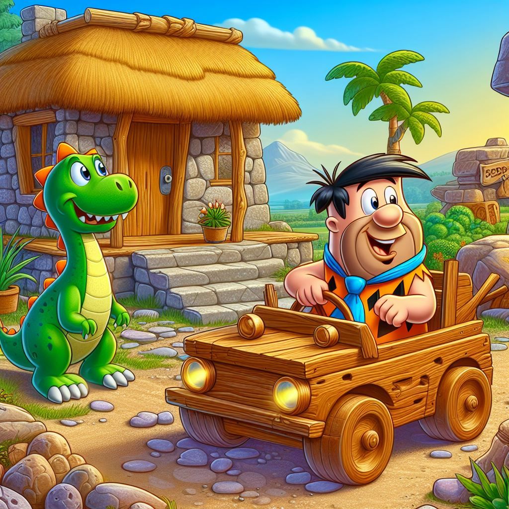 Fred Flitstone with Flitmobile