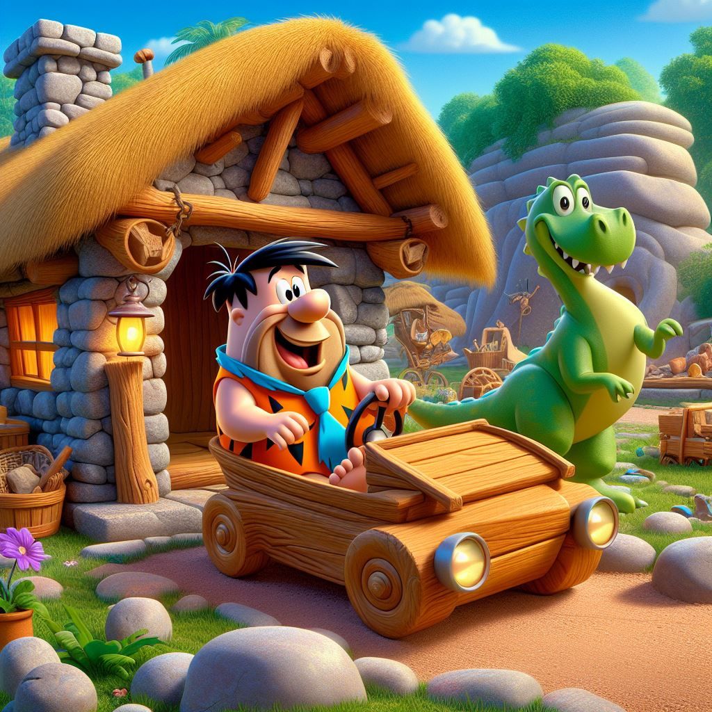 Fred Flitstone with Flitmobile