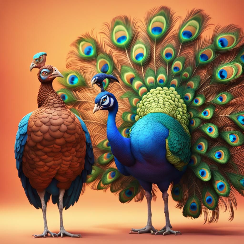 A Peacock and a turkey as best friends