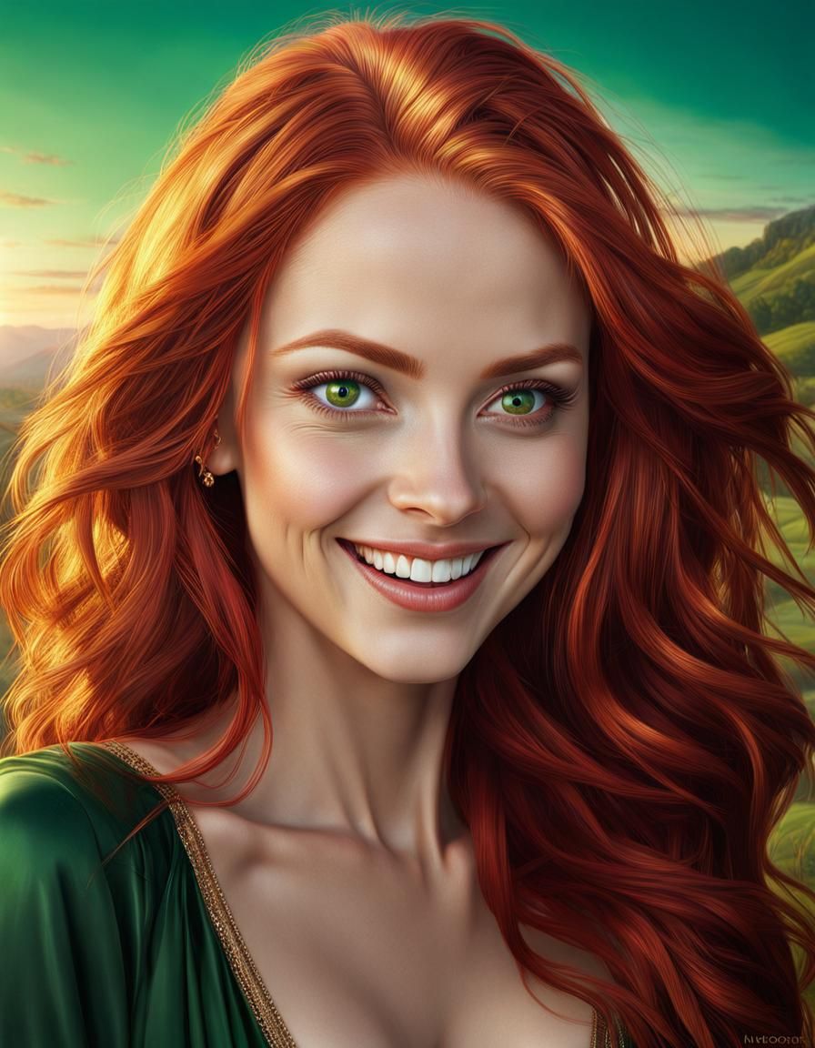 Golden Hour Portrait of a Smiling Redhead Woman