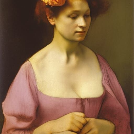 Woman with Rose Face: Classical Portrait