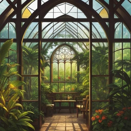 stained glass tropical home greenhouse