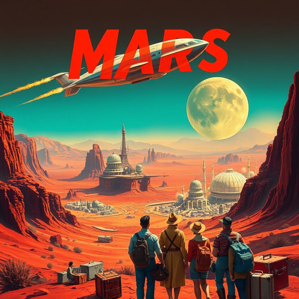 travel poster advertising mars in a 1950s vacation style  by @Jill Vader