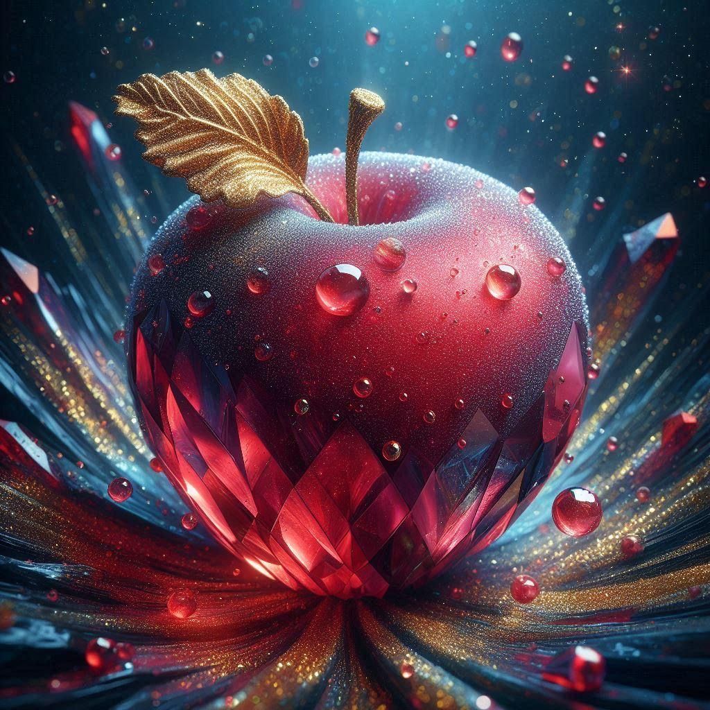 Red Crystal Apple with Fragmented Dew Drops