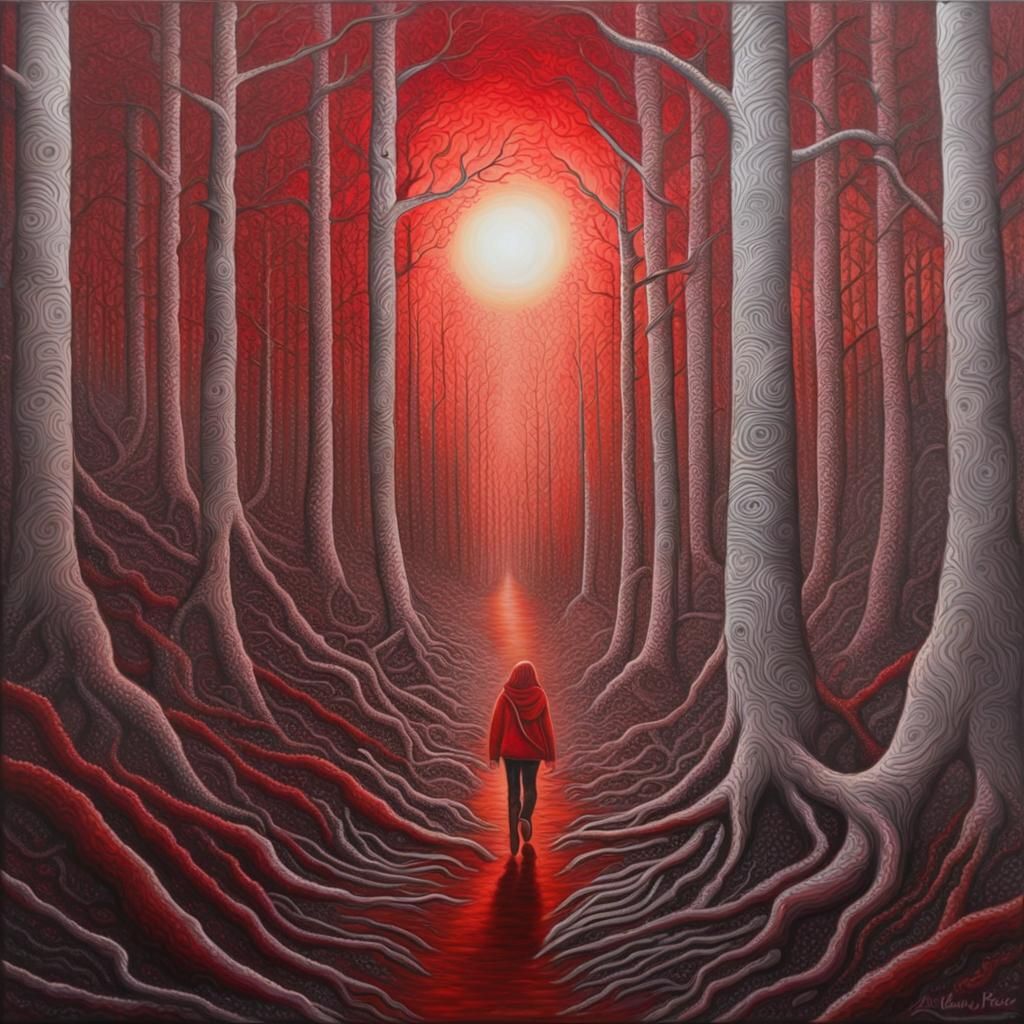 Painting of a person walking through a forest, a detailed painting, inspired by Amanda Sage, silver blue, blue sunset, Lisa parker, in an ar...