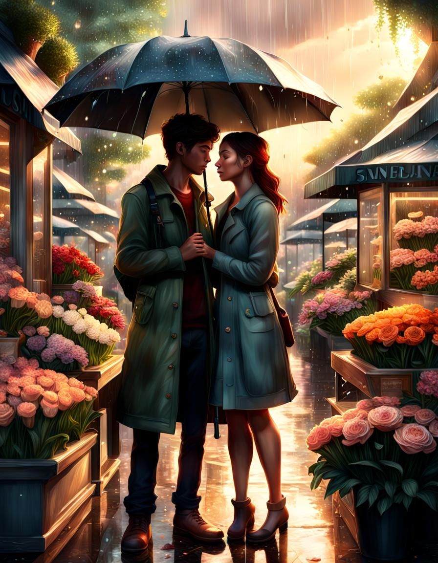 portrait Envision a serene park with a sunset backdrop. Imagine a quaint flower shop interior, sunlight ...  by @Alpesh