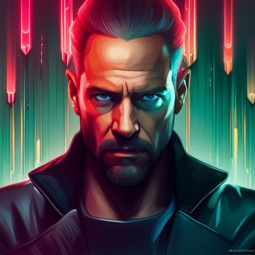 cyberpunk 2099 blade runner 2049 neon head and shoulders por...