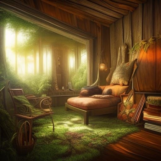 Hidden Treehouse Cozy Interior   by @Lonely Ideas