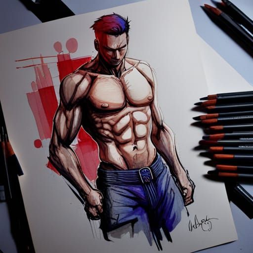 sketch of a muscled man