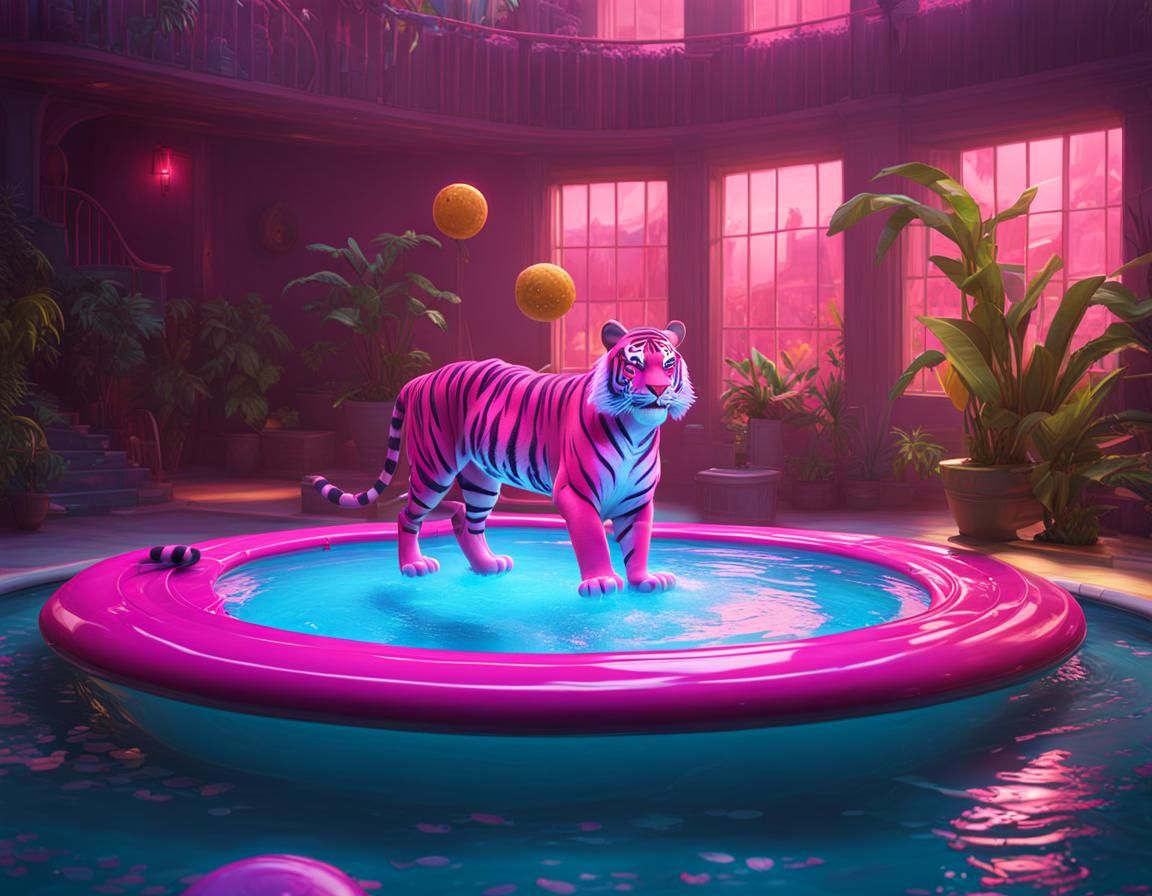 Pink tiger in the pool