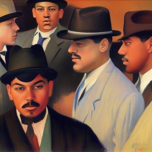 Gangsters in 1920s Chicago wearing fedora hats.