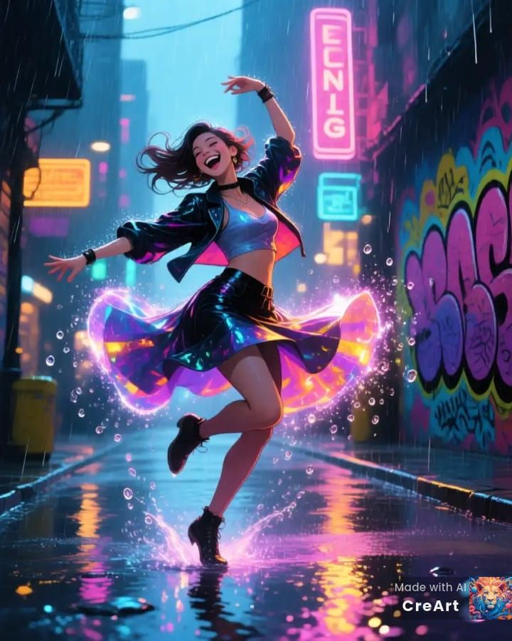 EMOTIONAL DANCER ON A RAINY STREET.