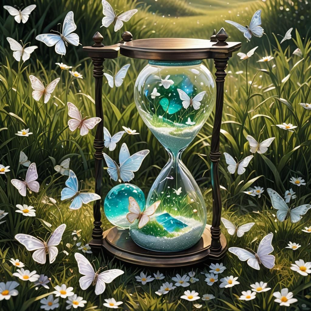 Stunning iridescent, bio-luminescent hour glass shining in t...