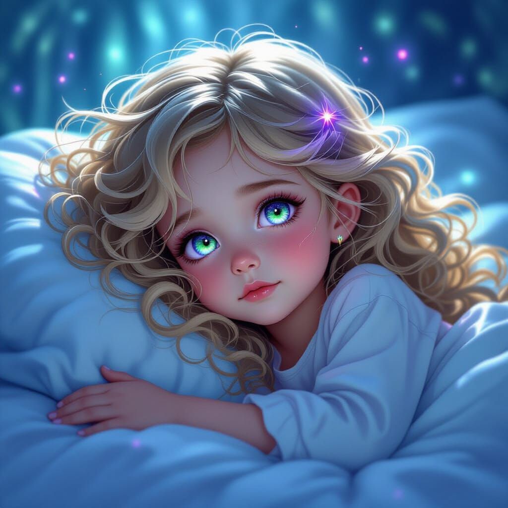 Mystical Fantasy Art of Ill Girl with Glowing Eyes