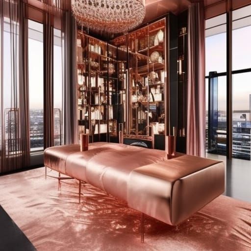 Illustration of Textured Metal Accents Penthouse Apartment