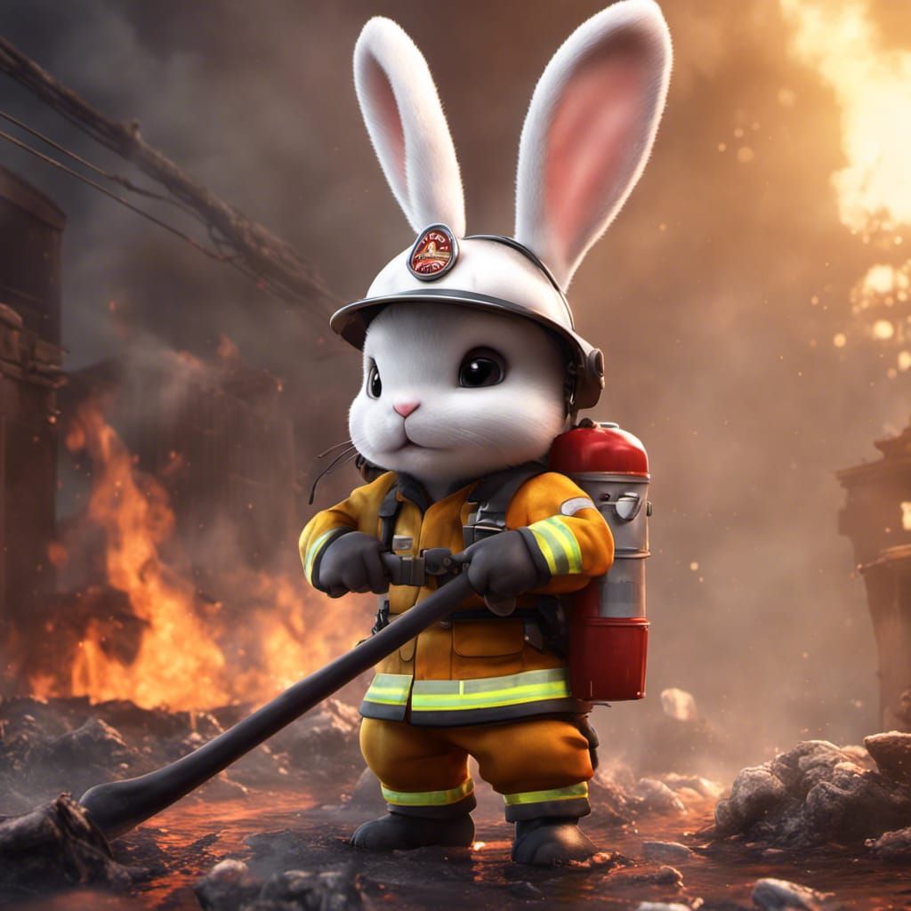 Bunny firefighter AI Generated Artwork NightCafe Creator