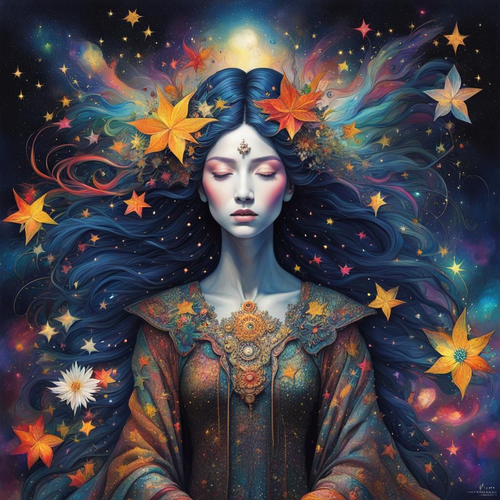 Magical Fairy goddess, Starry Night abstract expressionism, ...