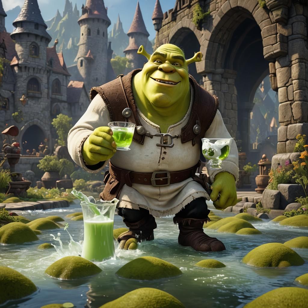 Shrek drinking white liquid