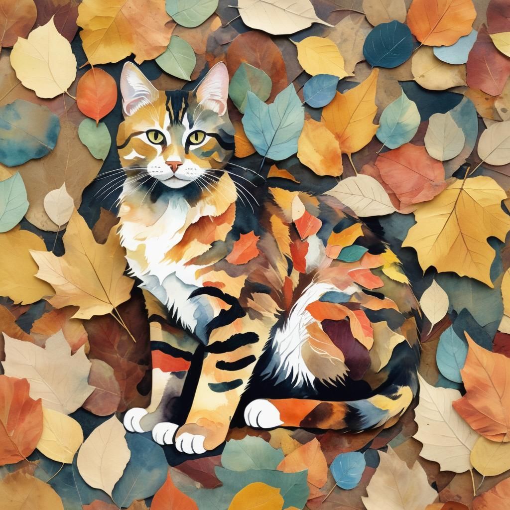 Fall paper collage with beautiful cat 
Fall paper collage ar...