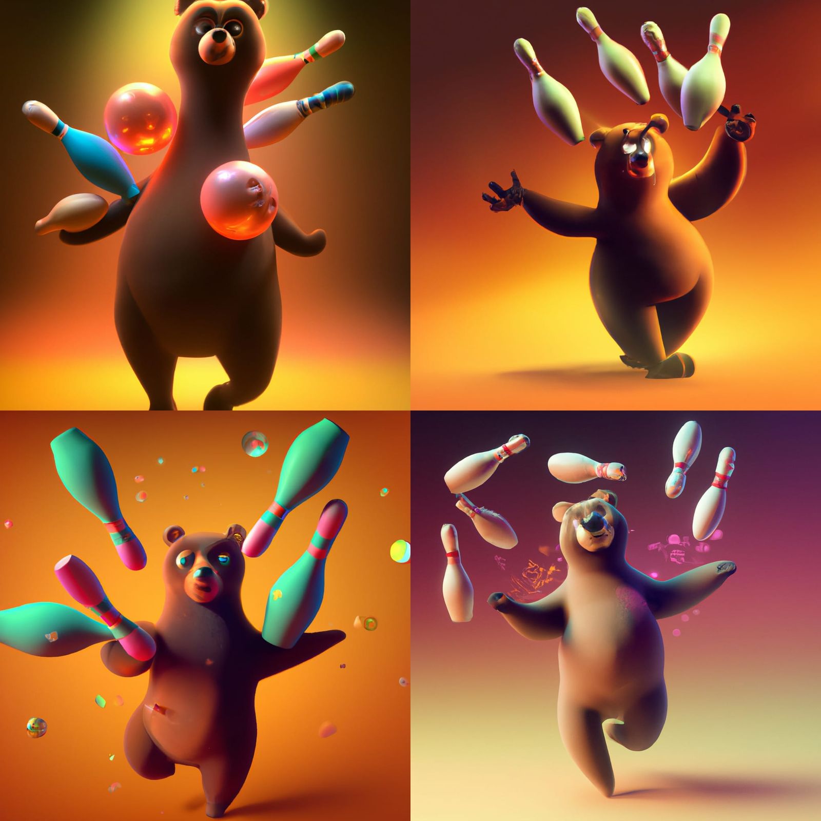 cartoon bear juggling bowling pins - AI Generated Artwork - NightCafe ...