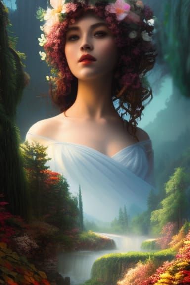 a beautiful giantess landscape, detailed, floral, fantasy, l...