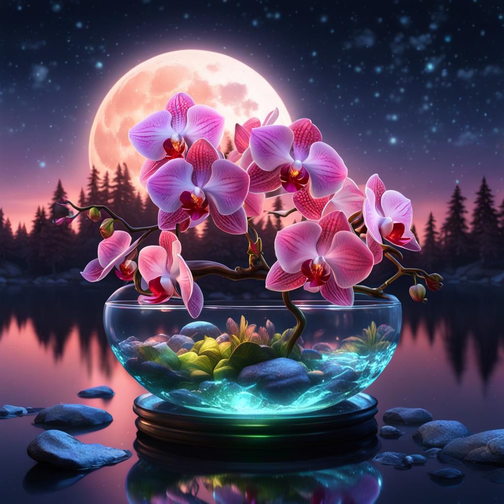 glowing crystal glass orchid