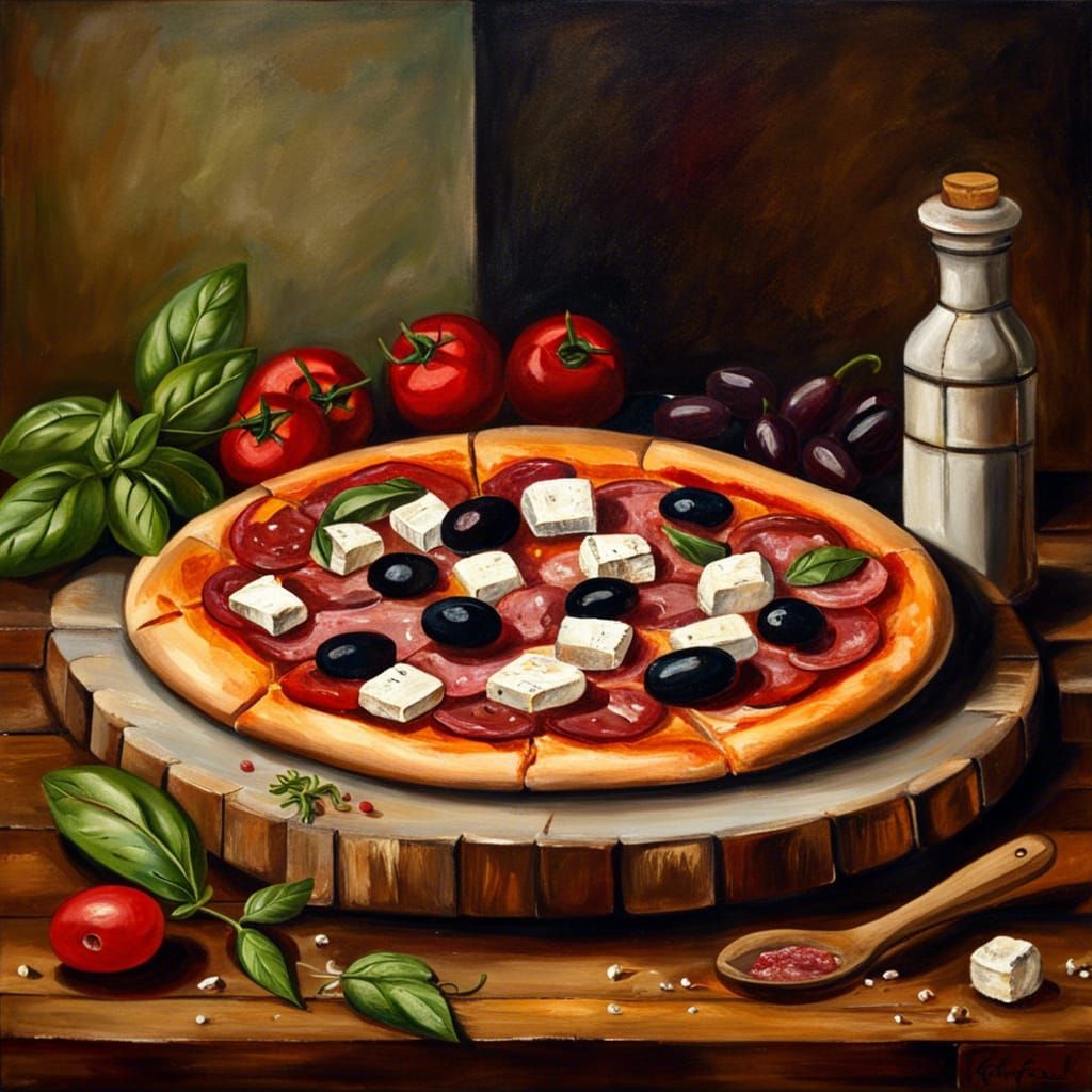 still life Pizza by Raffael - AI Generated Artwork - NightCafe Creator