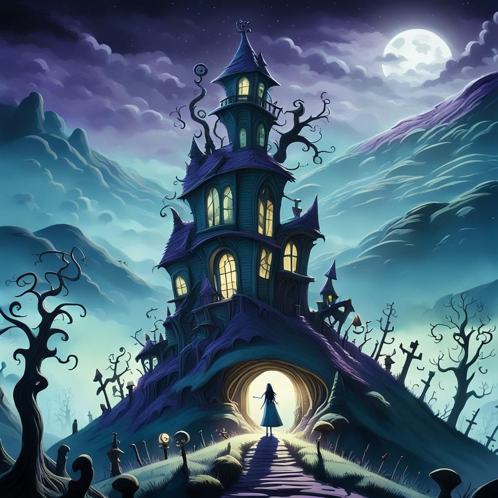 Sally in Moonlight: Dark Fantasy Matte Painting