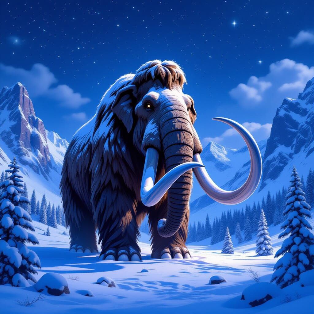 For today's challenge, envision a towering woolly mammoth, its tusks adorned with intricate carvings, ...  by @Fausto Santos