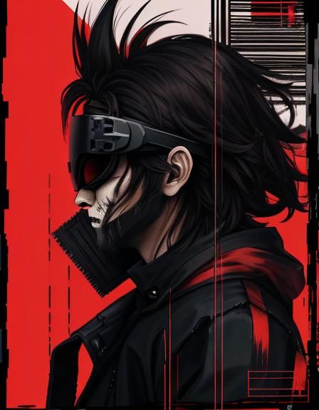 Side profile shot of a manga style dark zombie with a messy ...
