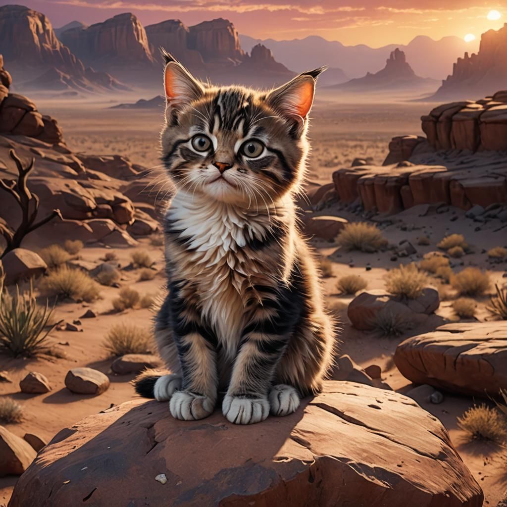 Grumpy Kitten at Sunset: Matte Painting in Deep Color