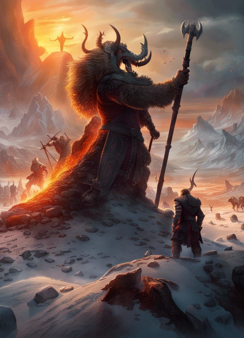 The last Viking battle at sunrise.