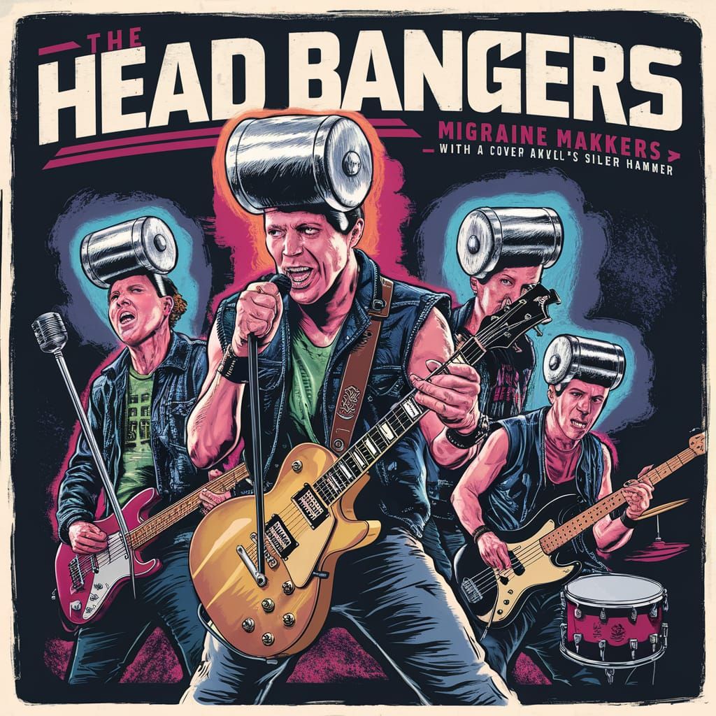 Album cover  - Made-up Band: THE HEAD BANGERS  by @Lady of the Thorns