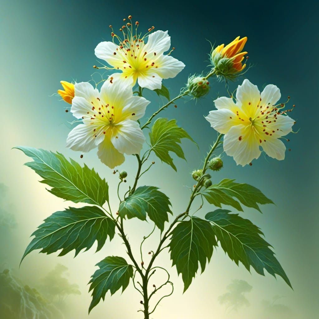 Beautiful Flower with Leaves on Stem