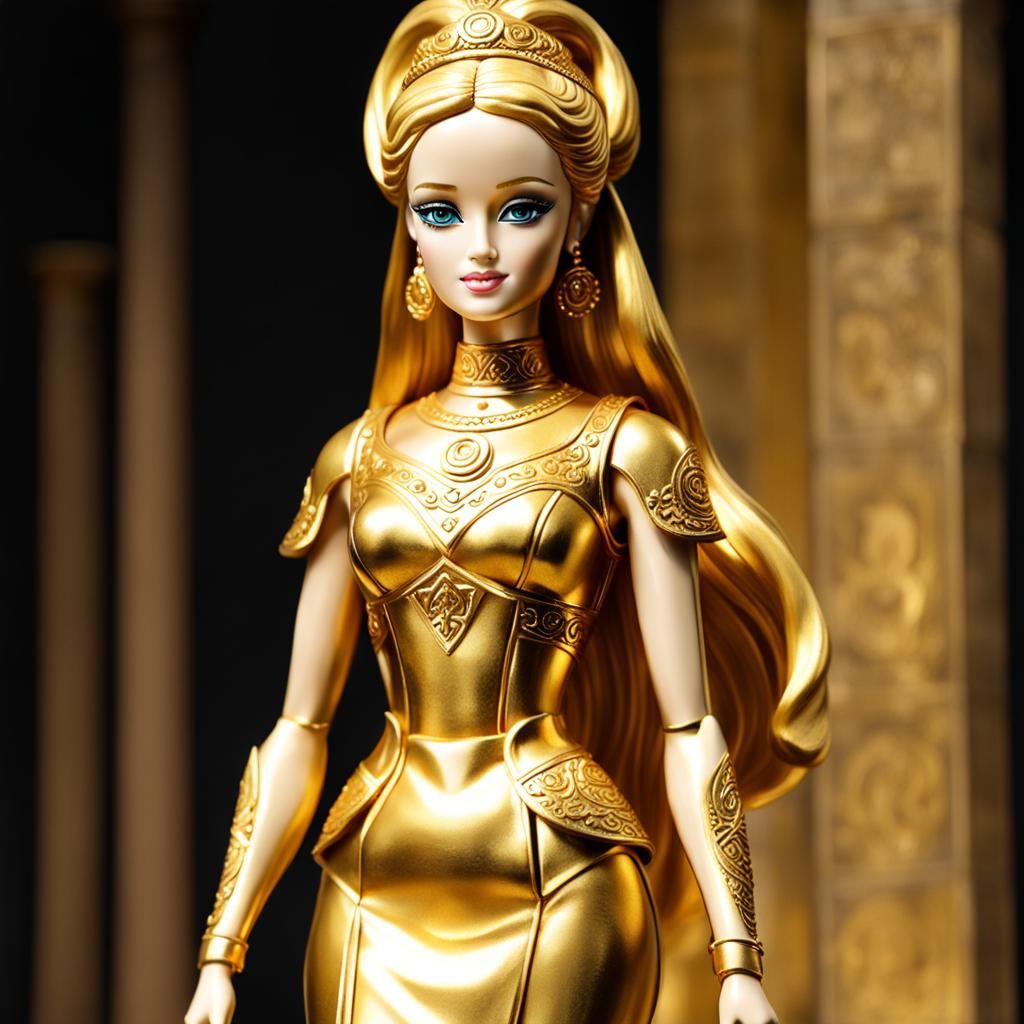 A ancient golden barbie statue