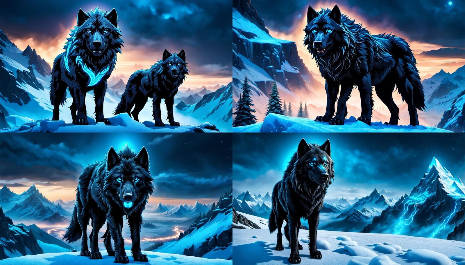 Black dire wolf in the a frozen landscape AI Generated Artwork