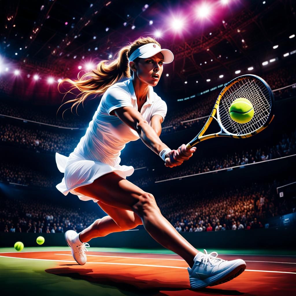Tennis sport action art of (tennis player bouncing the tennis ball)) :: maximalist :: render by raymond ...  by @Manaland