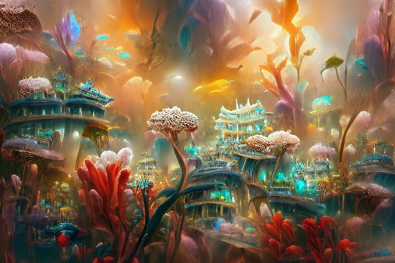 Beautiful Sci-fi Fantasy underwater coral reef village by Alayna Danner ...