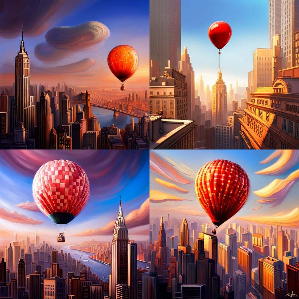 Bunny shaped baloon flying over New York oil painting by Jam...