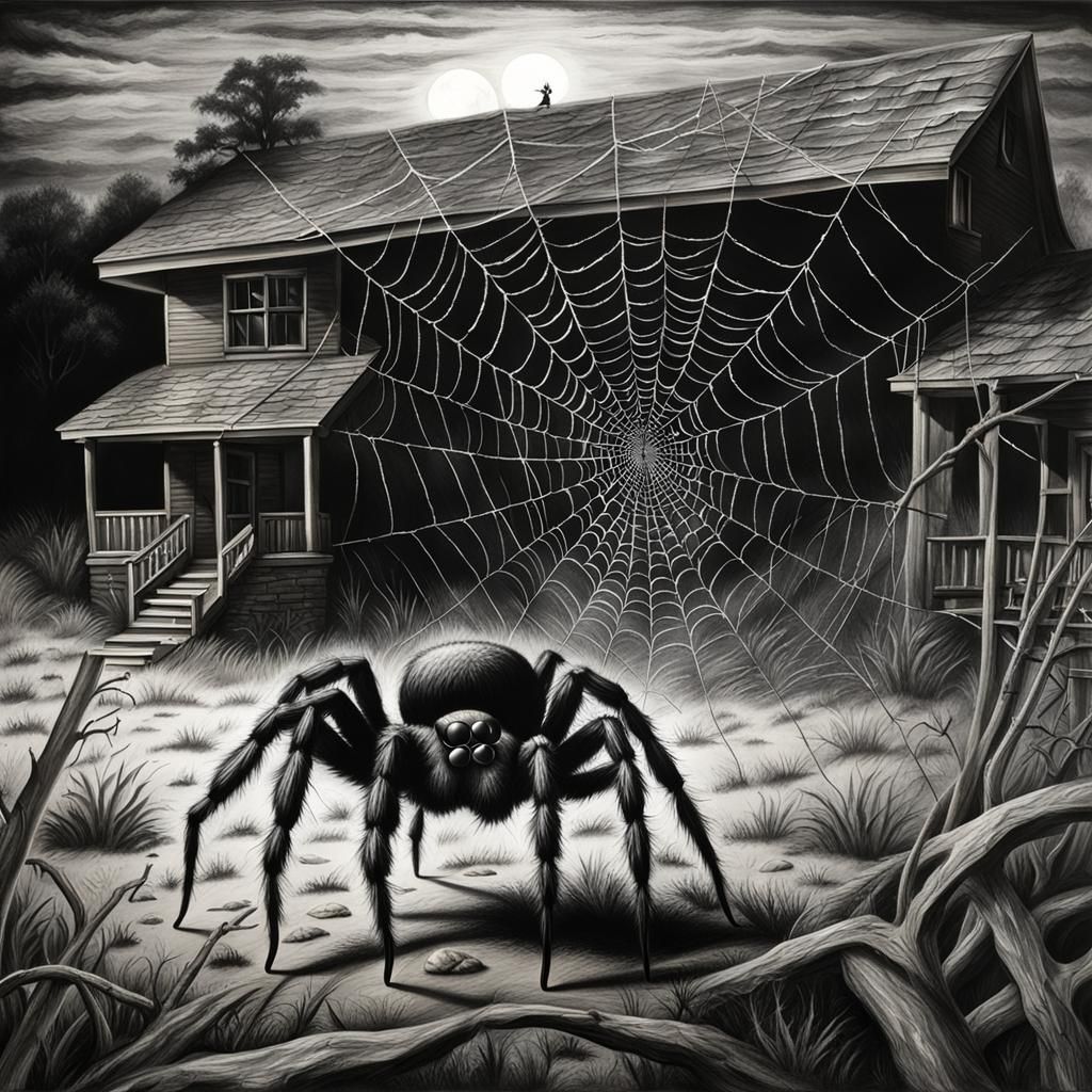 huge spider making a web and is night time and there are spi...