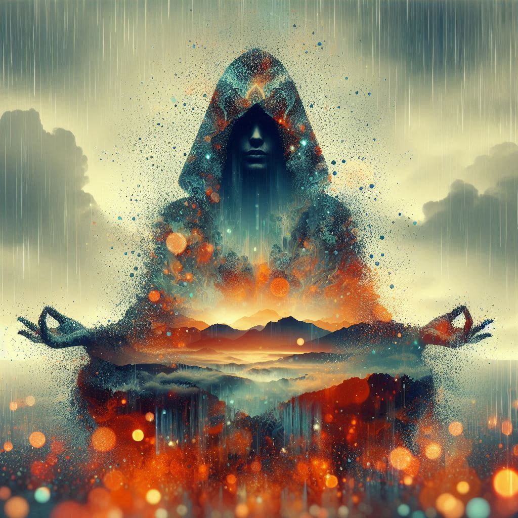 double exposure beautiful fantasy DALL-E 3 portrait landscape..