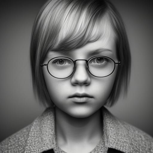 a girl with short blonde bob and round glasses who is a smal...
