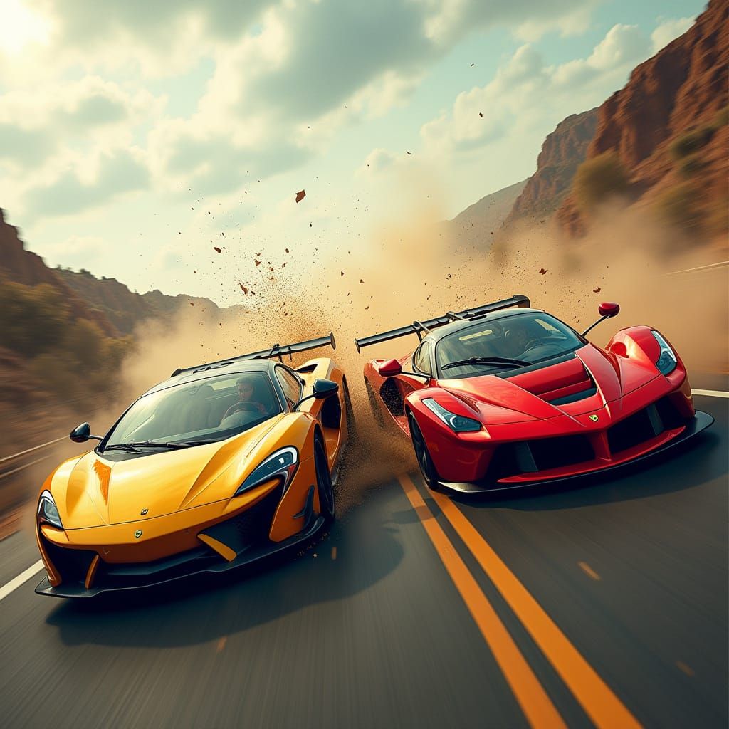 Racing Supercars Collide in a Vortex of Color and Chaos