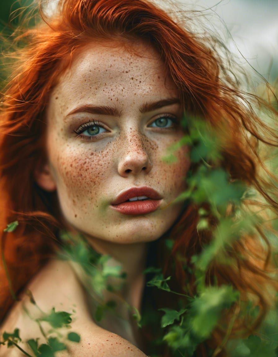 <lora:Double Photoreal v1:1.0> photographic portrait of a beautiful woman with red hair, green eyes, freckles