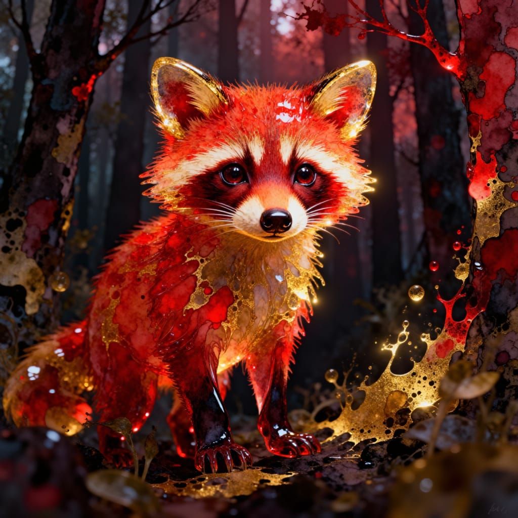 Red racoon <lora:Glass animals:1.0>