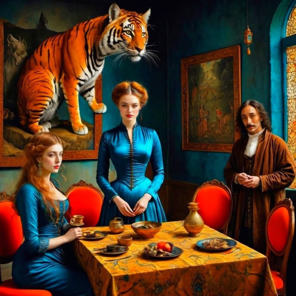 Medieval Ladies and Fantastical Creatures in Vibrant Color
