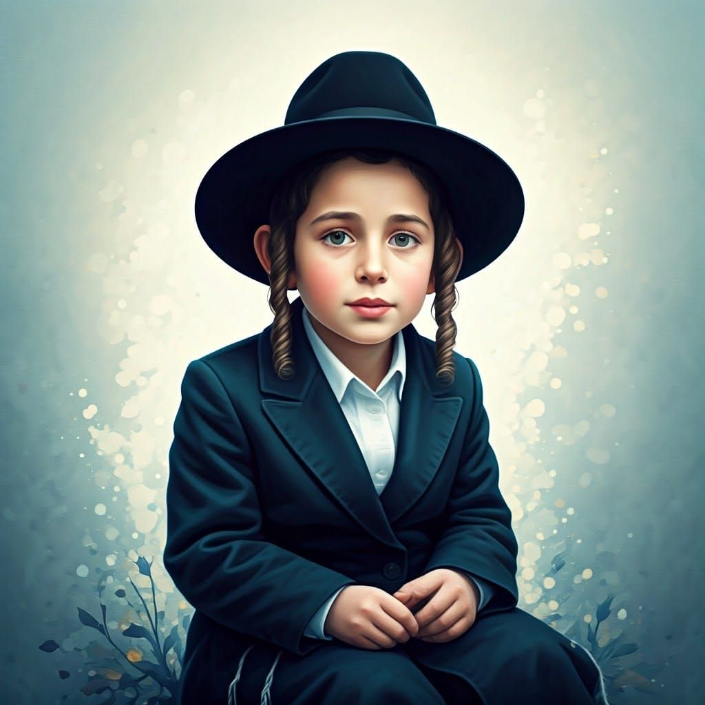 Orthodox Boy Portrait in Dreamlike Ink Splatter Art