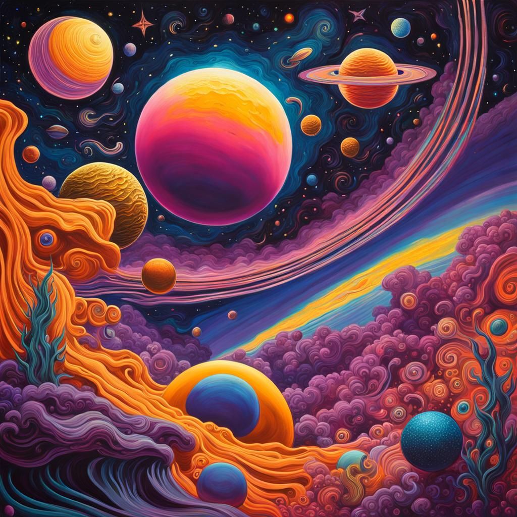 Aquatic life with neon colors and bizarre shapes, swimming r...